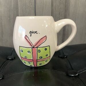 New Give Christmas Gift Holiday Rae Dunn White & Yellow Coffee Mug
